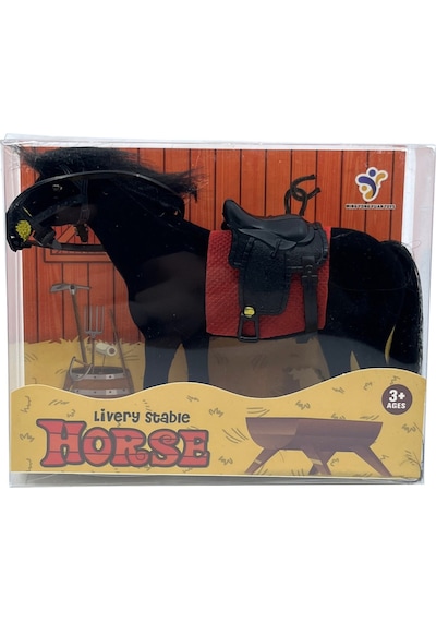 Livery Stable - Süvari Eyerli Siyah Oyuncak At