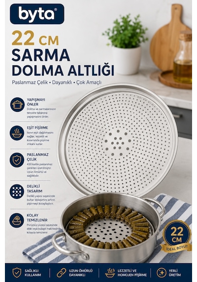 22 Cm Paslanmaz Çelik Sarma Dolma Altlığı Tencere İçi Buhar Pişirme Izgarası Delikli Aparat