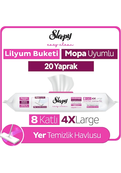 Sleepy Easy Clean Lilyum Buketi Mopa Uyumlu Yer Temizlik Havlusu&Mendili 20 Yaprak