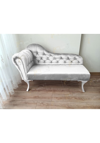 Dekoratif Bihter Koltuk Josefin Puf 120 Cm Beyaz Ayak Beyaz