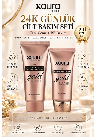 Xaura Beauty 24k Günlük Cilt Bakım Seti Gold Foam Cleansing 100 Ml + Bb Cream Spf50+ 50 G