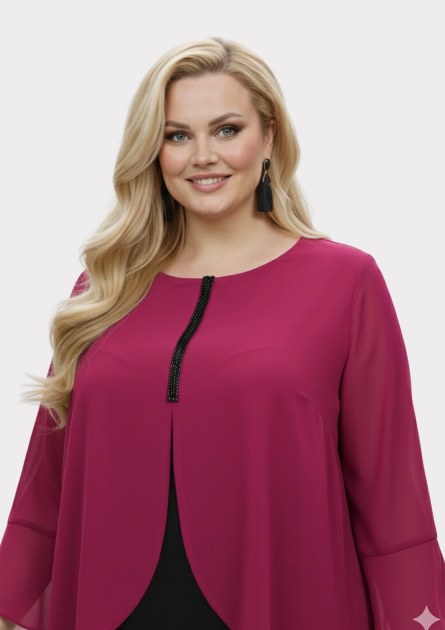 Lilas Xxl Büyük Beden Fuşya Renkli Şifon Bluz Fuşya