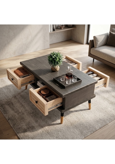 Mobenta Stria Brew: Modern Doğal Masif Orta Sehpa, 4 Çekmeceli - 110x60 An-bz Antrasit-krem Mobenta Stria Brew: Modern Doğal Masif Orta Sehpa, 4 Çekmeceli - 110x60 An-bz Antrasit-krem