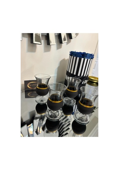 Gala 4'lü Kahve Yanı Su Bardağı, Çay Bardağı, Yaldızlı Black 4'lü Ayaklı Bardak Gold-yaldız-çok Renkli-siyah