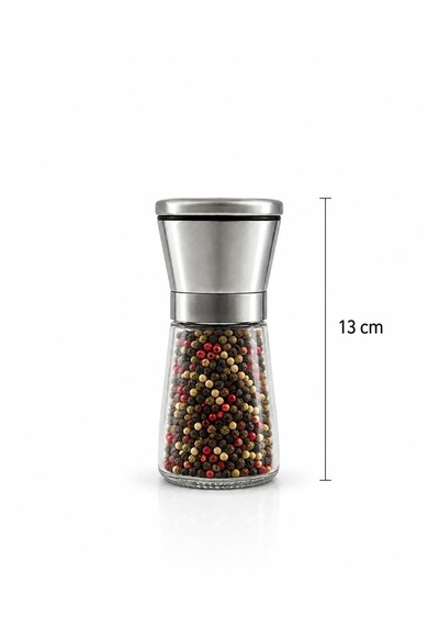 Ahşap Standlı Cam Tuz Karabiber Değirmeni Paslanmaz Çelik Kapak 180 Ml Şeffaf 13 Cm 2'li Set