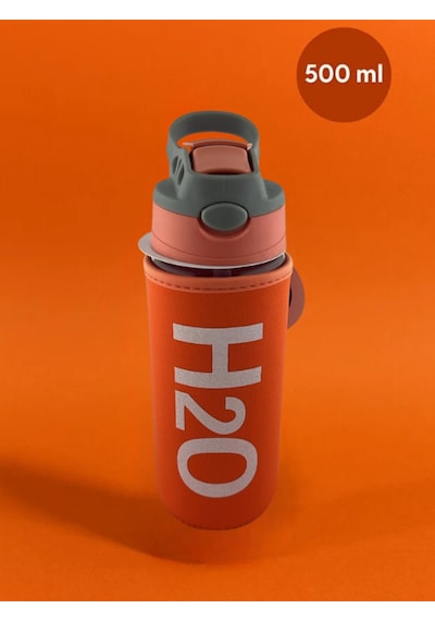 H2o Kılıflı Pipetli Cam Matara 500 Ml Turuncu