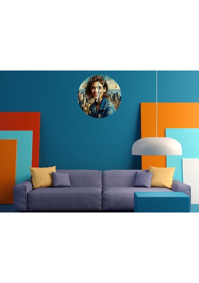 Ti-play Şehir Ve Mutluluk30x30cm Akrilik Dekoratif Modern Duvar Saati ÇOk Renkli