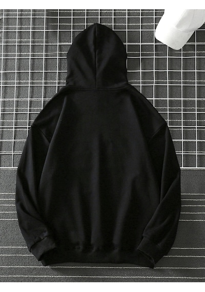 Startmore Unisex Emoji Özel Baskılı Kapüşonlu Oversize Sweatshirt Siyah Siyah