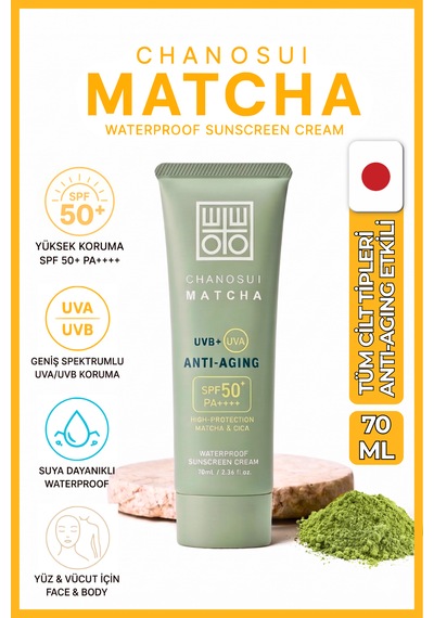 Yaşlanma Karşıtı Japon Matcha Özlü Yüz ve Vücut Güneş Kremi SPF50+ 70 ML