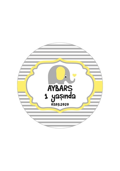 Erkek Çocuk Sarı Fil Konsept, Cemiyetleriniz İçin 3cm - 100 Adet Opak Sticker Renkli