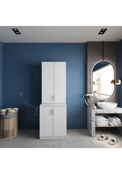 Aspen Çamaşır Ve Kurutma Makinesi Dolabı Banyo Dolabı Beyaz Beyaz