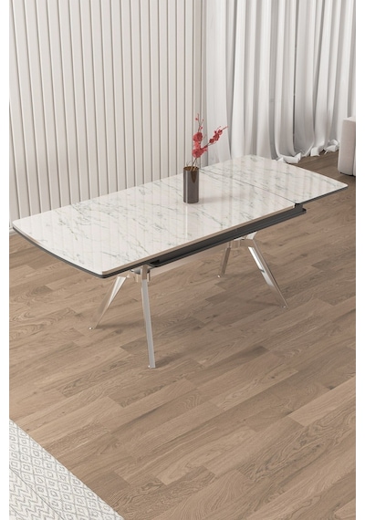 Canisa Sim Serisi 90 X 150 Açılabilir Lak Panel Beyaz Mermer Desen Masa Krom Ayak Beyaz Mermer Desen Masa Krom Ayak Canisa Sim Serisi 90 X 150 Açılabilir Lak Panel Beyaz Mermer Desen Masa Krom Ayak Beyaz Mermer Desen Masa Krom Ayak