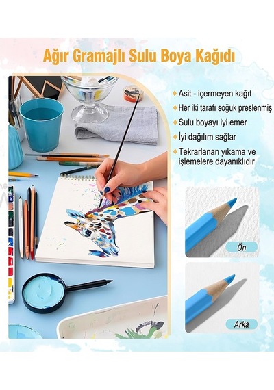 Telli Suluboya Eskiz Defteri A5 Cm 1 Adet Herboy 300 Gr Sulu Boya Eskiz Defteri Karakalem Çizim 12 Sayfa Dokulu Kağıt