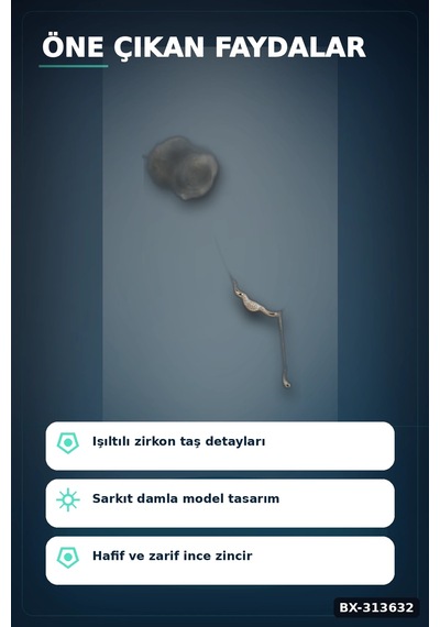 Zirkon Taşlı Damla Model Pirinç Kadın Kolyesi, 45 Cm Zincirli Gümüş Renk Takı Bx-313632 001 - Beyaz