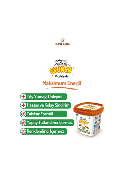 Tüy Yumağı Önleyici Vitality Enerji Kedi Crunch Ödül Maması Sığır Etli, Yaban Mersini & Sütlü 100 Gr