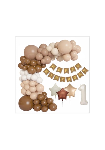 Kraft Gold Banner 1 Yaş Folyo Yıldızlı 30 Balon Konsept Doğum Günü Seti
