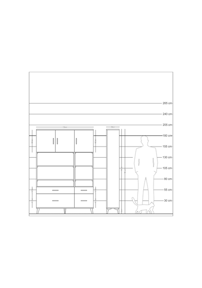 Arges Dolap 10 Raflı 4 Çekmeceli 3 Kapaklı 132x30x195 Çam-ant... Çam