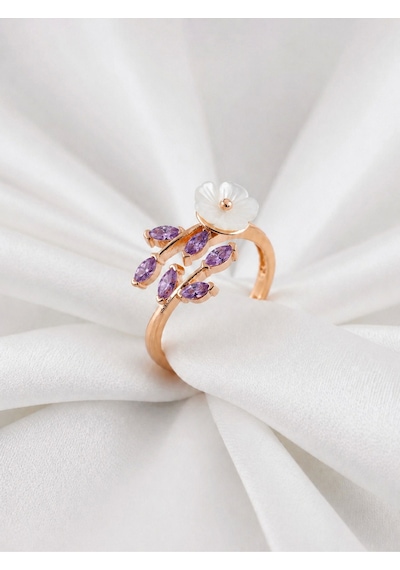 Çekirdekjewelry 925 Ayar Gümüş Manolya Çiçekli Ayarlanabilir Mortaslı Yüzük Pembe
