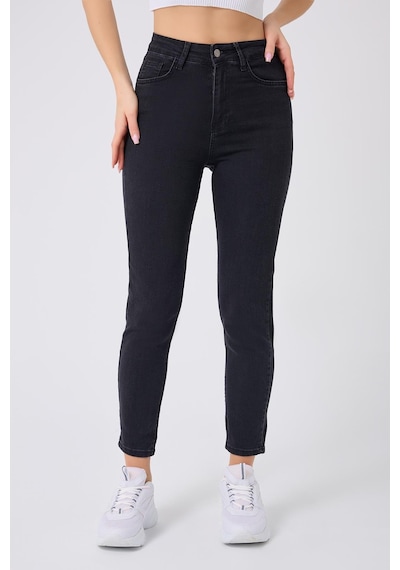 Kadın Skinny Fit Yüksek Bel Jeans Siyah Siyah