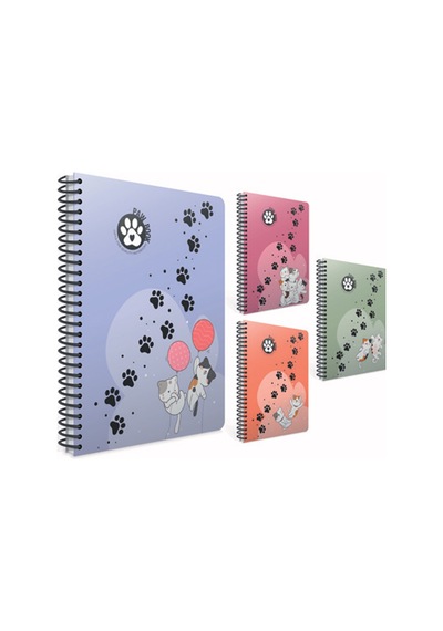 Gıpta Spiralli Plastik Kapak Defter Paw A4 100 Yp Kareli Çok Renkli