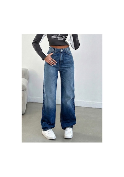 Kene Jeans Ön İşlemli Boru Paça Jeans Mavi