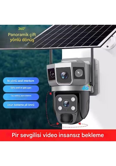 6mp Akıllı Çift Lens Kamera 4g Sım , Otomatik İnsan Takibi, Gece Renkli, Solar Şarj Güneş Enerjili