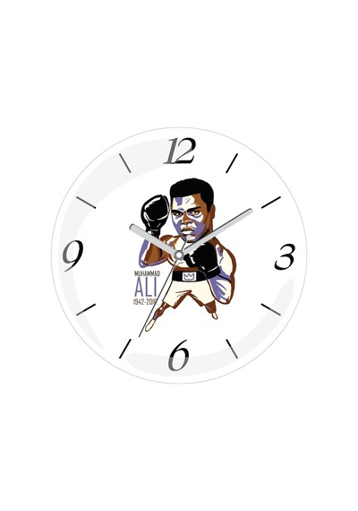 Muhammed Ali Boks Sessiz Akar Bombeli Gerçek Cam Duvar Saati Çok Renkli