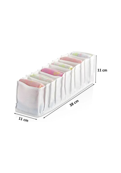 11 Bölmeli Çekmece İçi Katlanır Çamaşır Düzenleyici Organizer 11 X 11 X 38 Cm Kumaş Beyaz Diğer