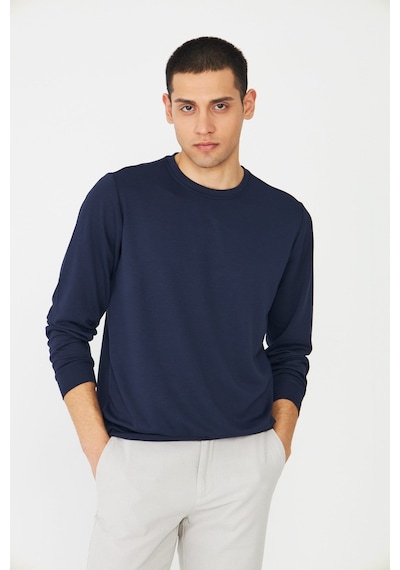 White Stone Lacivert Basic Bisiklet Yaka Erkek Sweatshirt Laci