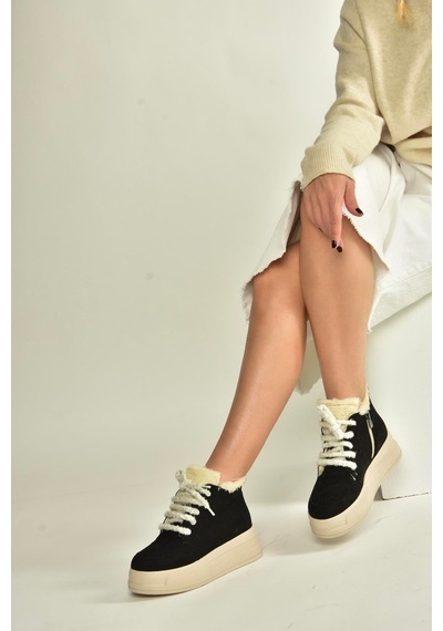 Fox Shoes V367343402 Siyah Süet İçi Tüylü Kalın Tabanlı Kadın Bot Siyah