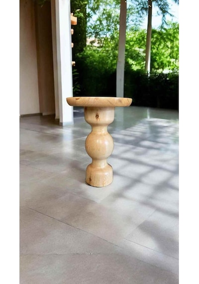 Doğal Masif Ahşap Tekli Yan Sehpa Naturel Renk Mantar Sehpa Bej