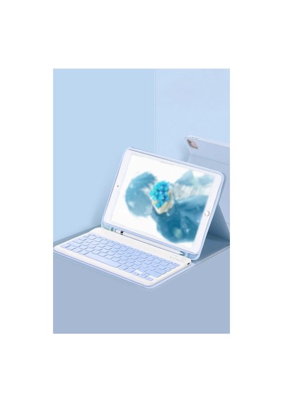 Apple İpad Pro 11 2024 Kılıf Kc01 Smart Klavyeli Tablet Kılıfı - Açık Mavi