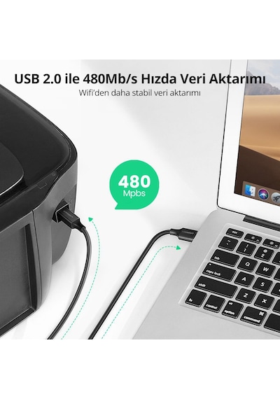 Ugreen Usb-a - Usb-b Yazıcı Tarayıcı Kablosu 2 Metre, Siyah, 20847