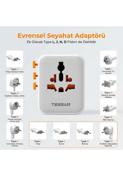 Tessan Evrensel Seyahat Adaptörü, 5 Usb Portlu 1 Usb C Uluslararası Fiş Adaptörü, Abd'den Avrupa Birliği, İngiltere, Avustralya Ve İrlanda'ya Dünya Çapında Elektrik Prizi Tessan Evrensel Seyahat Adaptörü, 5 Usb Portlu 1 Usb C Uluslararası Fiş Adaptörü, Abd'den Avrupa Birliği, İngiltere, Avustralya Ve İrlanda'ya Dünya Çapında Elektrik Prizi