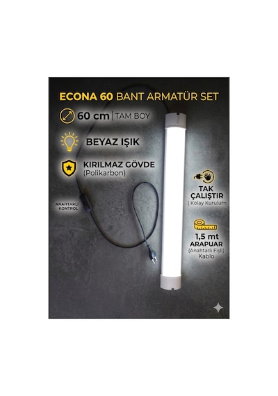 60 Cm Mutfak Tezgah Aydınlatması ,beyaz Anahtarlı Kablolu Set,led İnce Bant Armatür Led Tak Çalıştır Diğer
