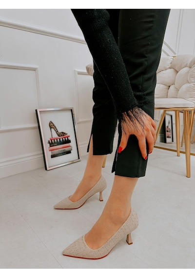 Ervanın Butiği Bej Tüvit Freda Kadın Stiletto-3864