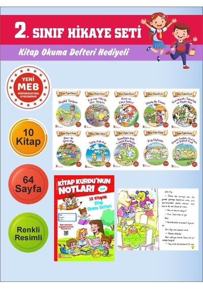 2.sınıflar İçin Okumayı Sevdiren 10 Lu Hikaye Seti 5 Kitap Okuma Defteri Hediyeli