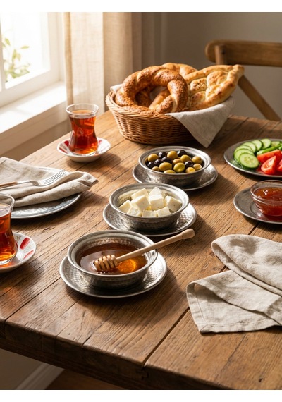 3'lü Otantik Dövme Desenli Çelik Sunum Tabağı Seti El İşçiliği Servis Kaseleri Çelik