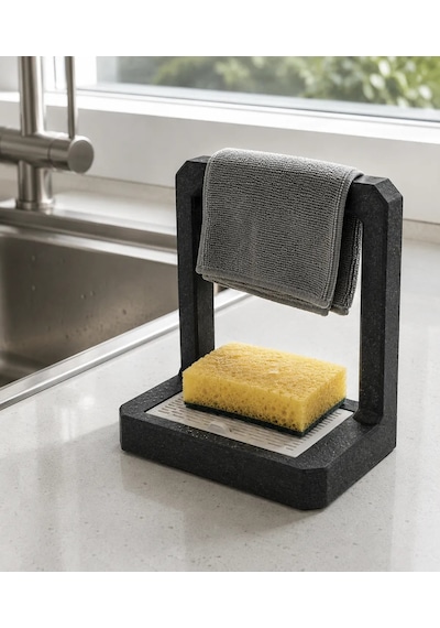 3d Baskı Süzdürmeli Mutfak Sünger Tutucu Bez Askılı Lavabo Sünger Standı Siyah Diğer