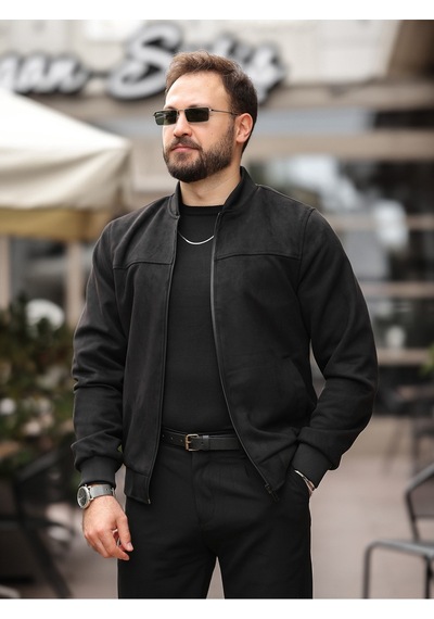 Yeni Sezon Kolej Bomber Süet Ceket Siyah Süet