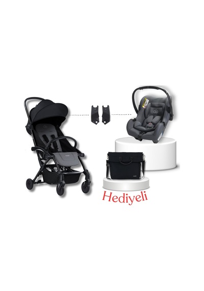Bumprider Connect³ Black-Grey Melange Bebek Arabası & Connect TRN Grup 0+ Oto Koltuğu Grey & Oto Koltuk Adaptörü