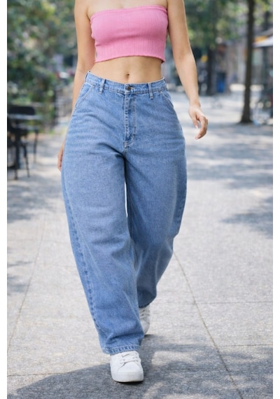 Cedy Denim Cedy Denım Yüksek Kalite Kadın Yüksek Bel Baggy Skater Jean Açık Mavi