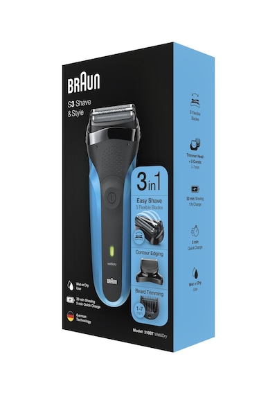 Braun 3 Serisi 310 BT BLU 3’ü 1 Arada Islak ve Kuru Kablosuz Tıraş Makinesi