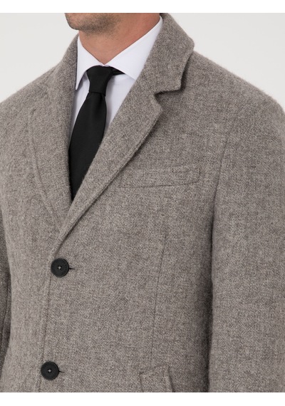 Cacharel Gri Slim Fit Alpaka Yün Karışımlı Palto