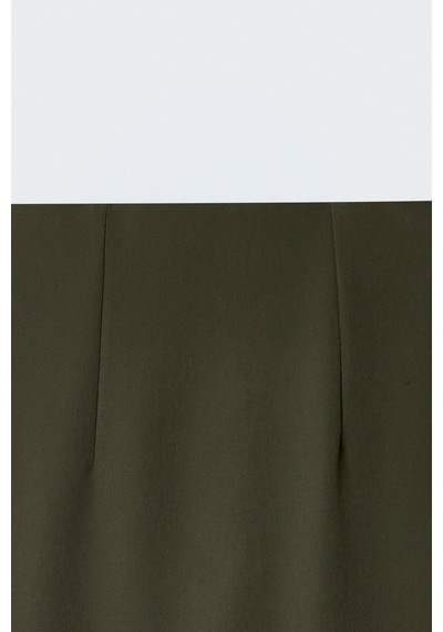 Sateen Düz Kalem Etek - Haki-137387