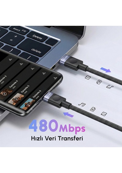 Ven-dens Vd-dcm02 Premium Lightning Örgülü Hızlı Şarj Kablosu - 3 Metre