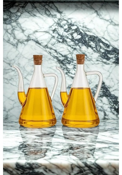 Oilsy Borosilikat Cam Akasya Kapaklı Yağlık/yağdanlık Isıya Dayanıklı Cam Yağ Şişesi 500 Ml 2'li-bambu Yağdanlık Altlığı Hediyeli Çok Renkli