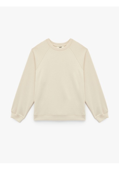 Koton Scuba Kumaş Uzun Kollu Bisiklet Yaka Basic Sweatshirt Bej 6wak10201ek Ekru