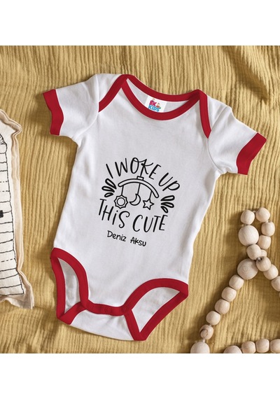 Bk Gift Bk Kids Kişiye Özel This Cute Tasarımlı Kırmızı Bebek Body Zıbın-1 Çok Renkli