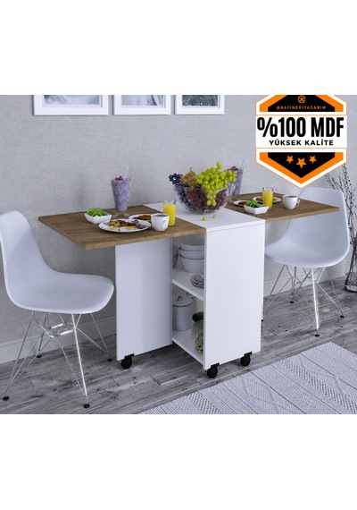 Braun Yemek Masası Çok Amaçlı Açılır Katlanır Beyaz - Ceviz